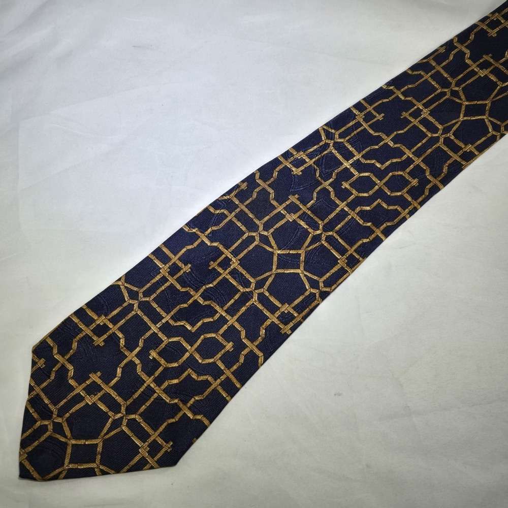 Vintage Polo Ralph Lauren Tie Silk Handmade USA 57"X4" Bamboo Abstract Navy